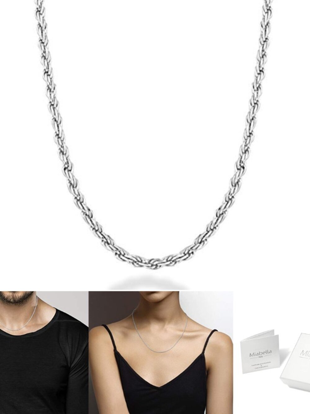 Italian 925 Sterling Silver 2mm 3mm Rope Chain Necklace Lobster Clasp